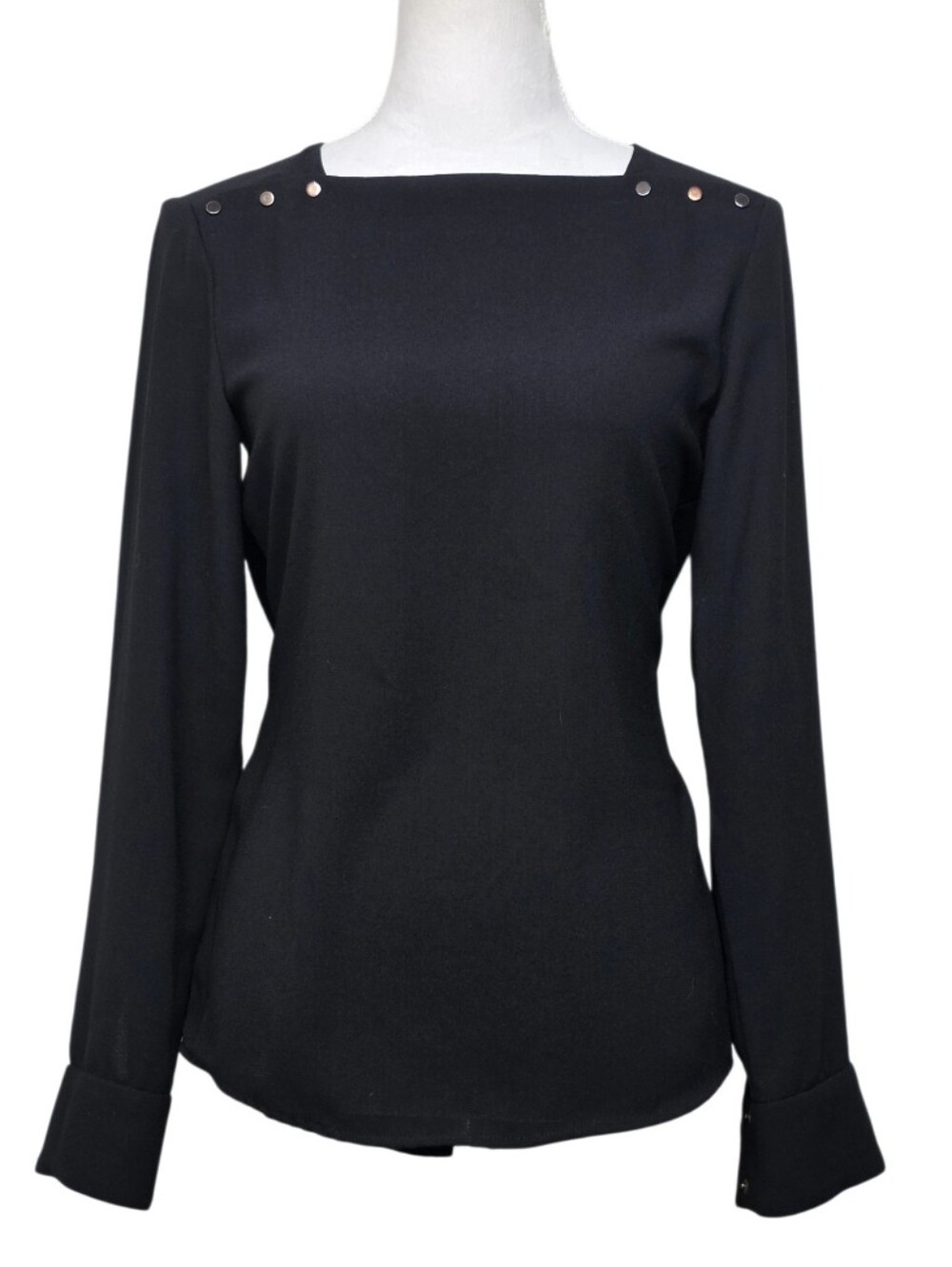 Zara Black Square-Neck Long-Sleeve Top with Shoulder Studs